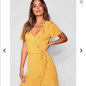 Yellow polka dot wrap dress